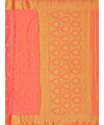 Orange Woven Crepe Saree With Blouse 5