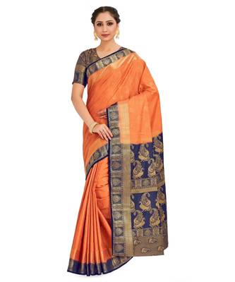 Orange Woven Art Silk Saree With Blouse 1