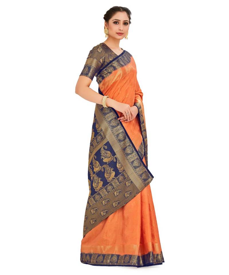 Orange Woven Art Silk Saree With Blouse