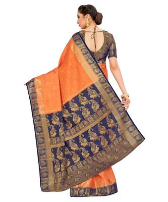 Orange Woven Art Silk Saree With Blouse 3