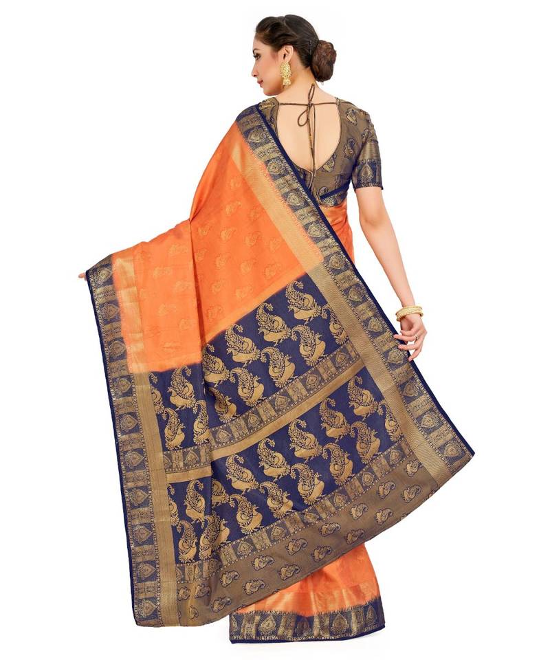 Orange Woven Art Silk Saree With Blouse