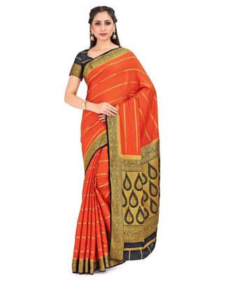 Orange Woven Crepe Saree With Blouse 1