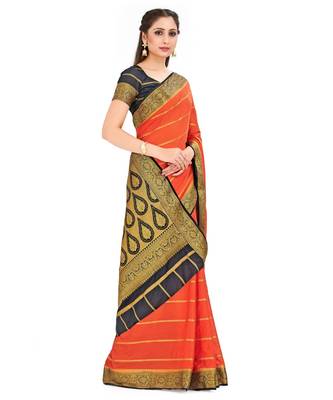 Orange Woven Crepe Saree With Blouse 2