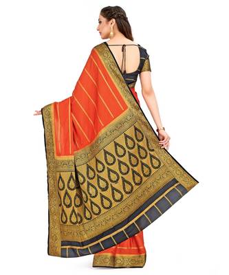 Orange Woven Crepe Saree With Blouse 3