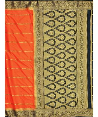 Orange Woven Crepe Saree With Blouse 5