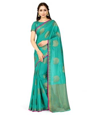 green woven tussar silk saree with blouse 1