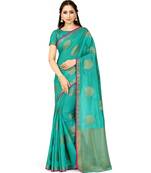 green woven tussar silk saree with blouse