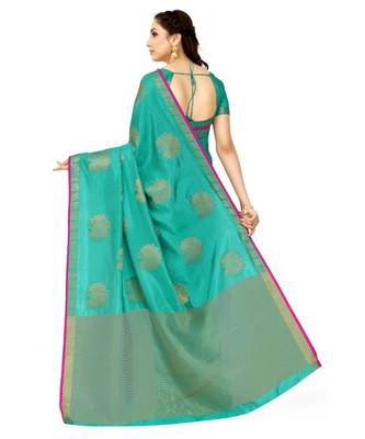 green woven tussar silk saree with blouse 3