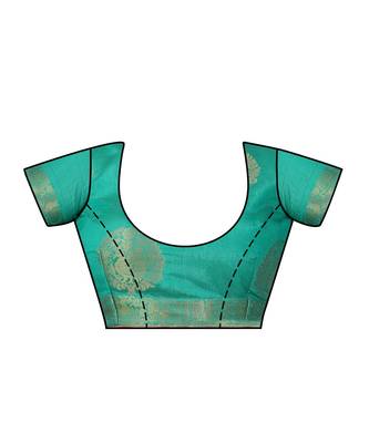 green woven tussar silk saree with blouse 4