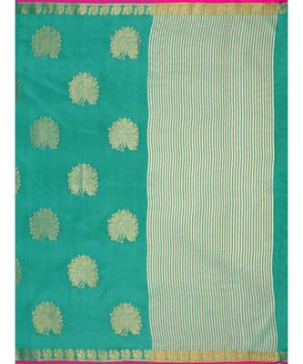 green woven tussar silk saree with blouse 5