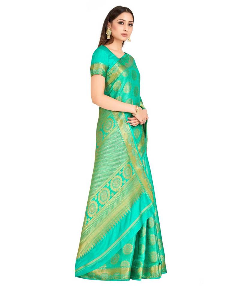 Green Woven Art Silk Saree With Blouse