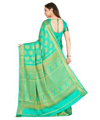 Green Woven Art Silk Saree With Blouse 3