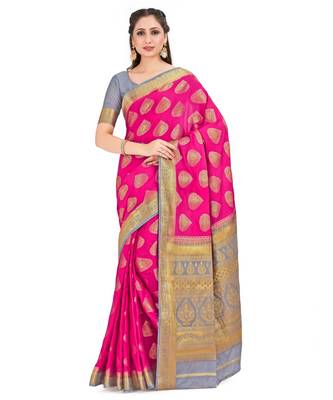 Pink Woven Crepe Saree With Blouse 1