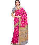 Pink Woven Crepe Saree With Blouse
