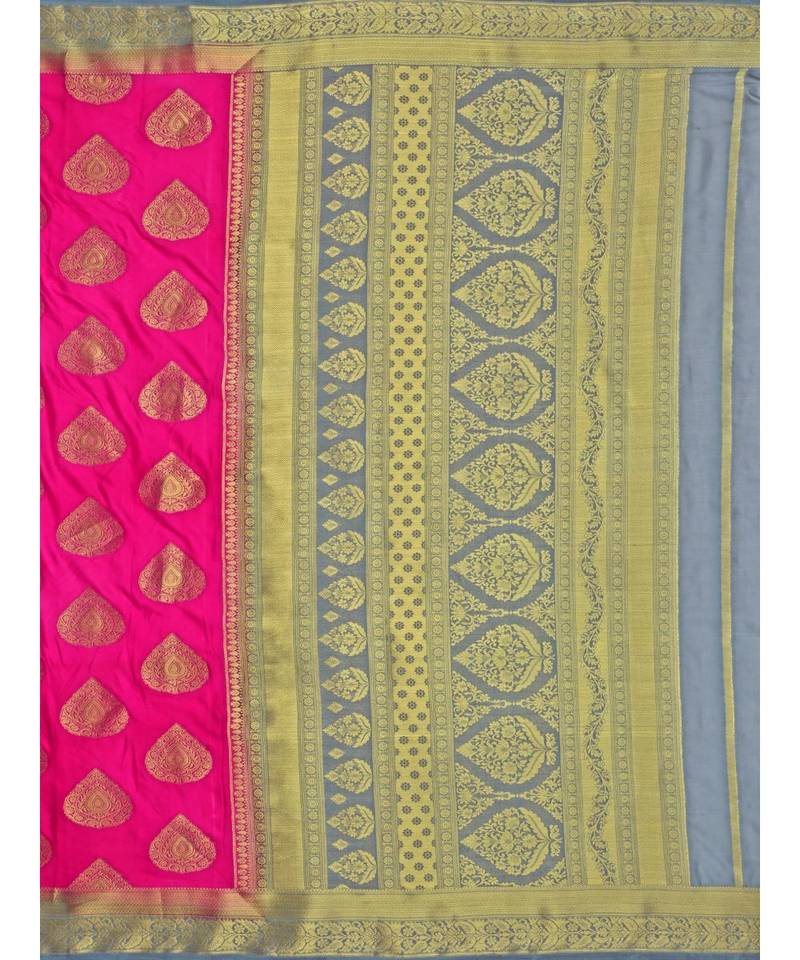 Pink Woven Crepe Saree With Blouse