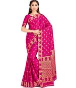 Pink Woven Crepe Saree With Blouse