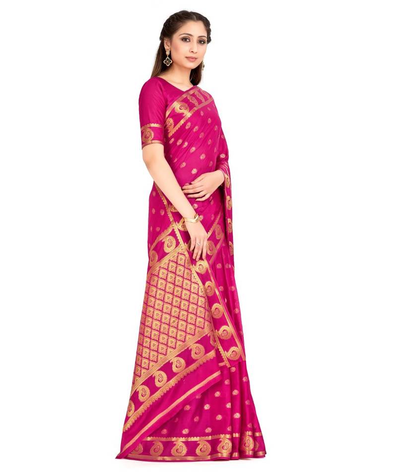 Pink Woven Crepe Saree With Blouse