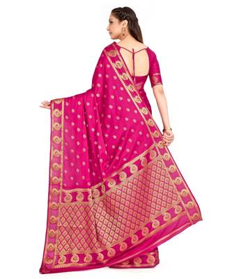 Pink Woven Crepe Saree With Blouse 3