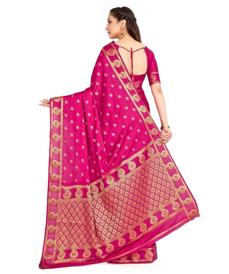 Pink Woven Crepe Saree With Blouse