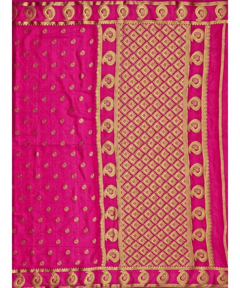 Pink Woven Crepe Saree With Blouse