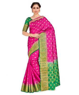 Pink Woven Art Silk Saree With Blouse 1