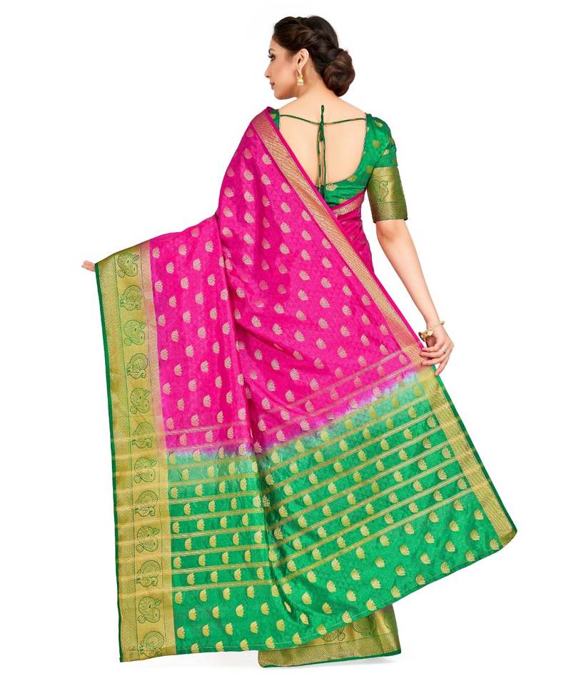 Pink Woven Art Silk Saree With Blouse
