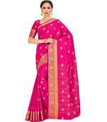 Pink Woven Crepe Saree With Blouse