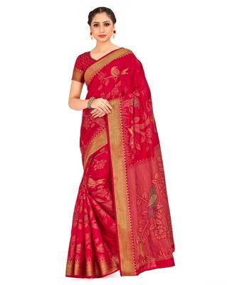 Red Woven Art Silk Saree With Blouse 1