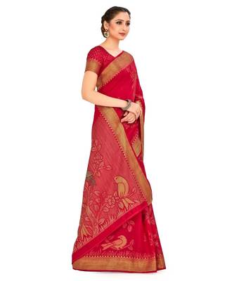 Red Woven Art Silk Saree With Blouse 2