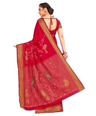 Red Woven Art Silk Saree With Blouse 3