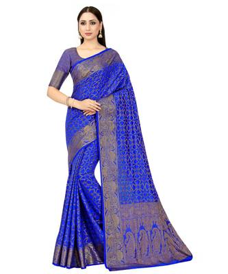 Blue Woven Art Silk Saree With Blouse 1