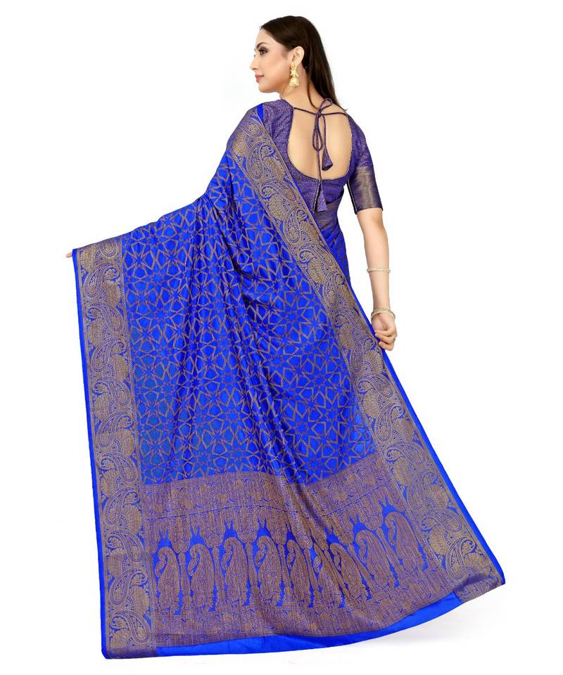 Blue Woven Art Silk Saree With Blouse