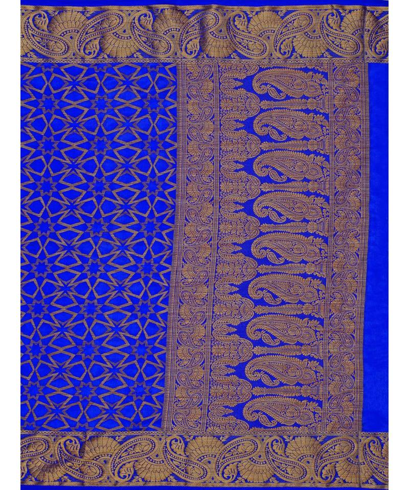 Blue Woven Art Silk Saree With Blouse