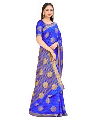 Blue Woven Art Silk Saree With Blouse 1