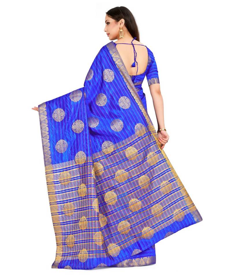 Blue Woven Art Silk Saree With Blouse