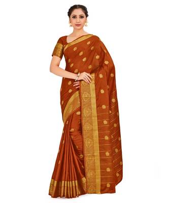 Rust Woven Crepe Saree With Blouse 1