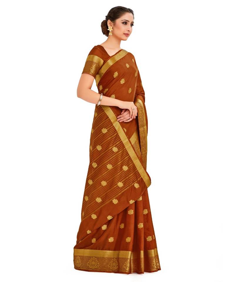 Rust Woven Crepe Saree With Blouse