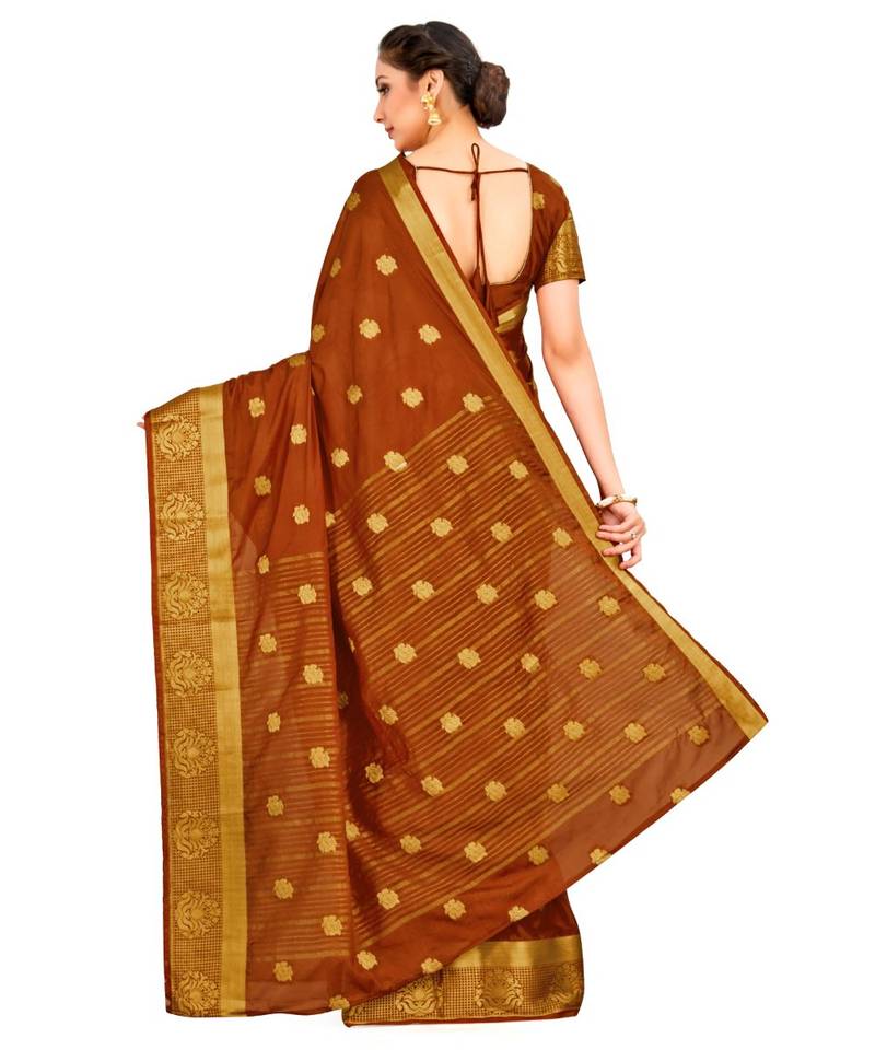 Rust Woven Crepe Saree With Blouse