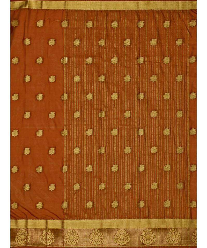 Rust Woven Crepe Saree With Blouse
