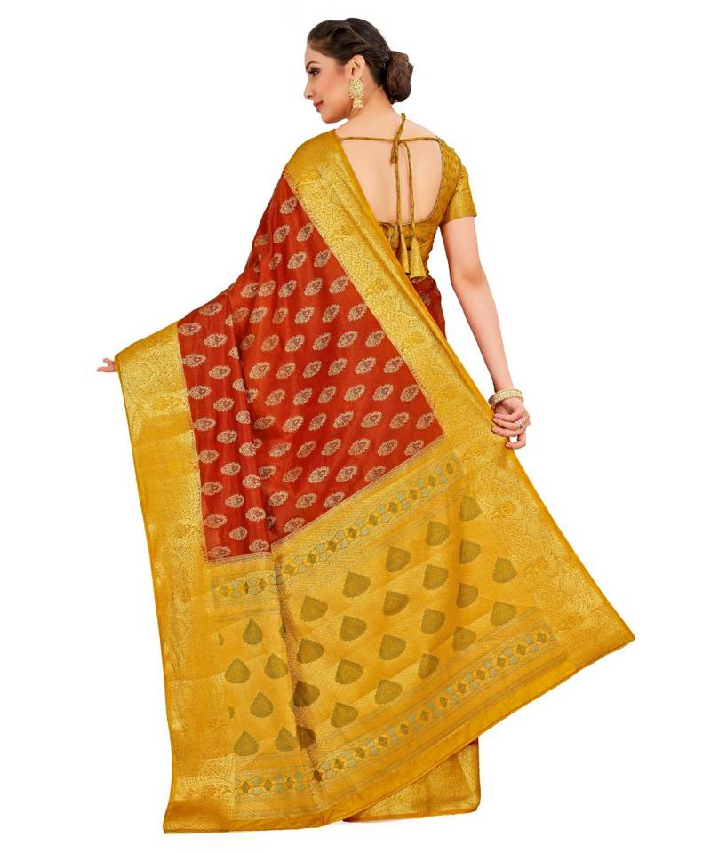 Rust Woven Art Silk Saree With Blouse