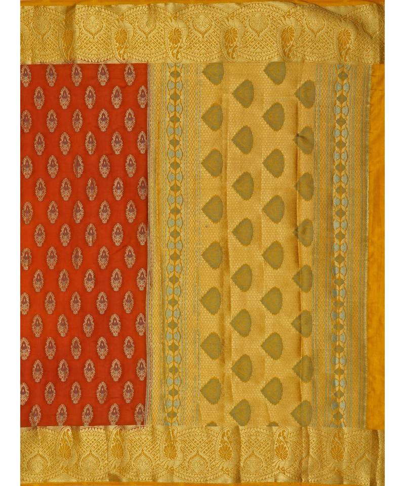 Rust Woven Art Silk Saree With Blouse