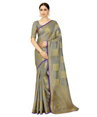 grey woven tussar silk saree with blouse 1