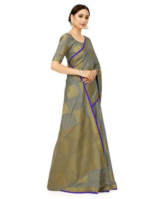 grey woven tussar silk saree with blouse 2