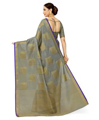 grey woven tussar silk saree with blouse 3