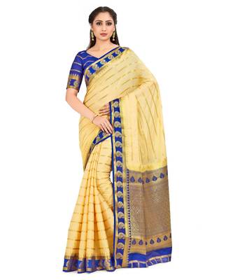 Beige Woven Crepe Saree With Blouse 1