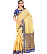 Beige Woven Crepe Saree With Blouse