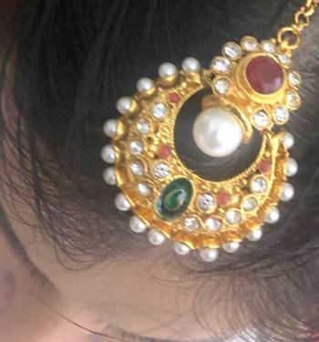 Maroon green pearl polki mang tikka Indian ethnic copper hair jewelry ADIVA AB50 5