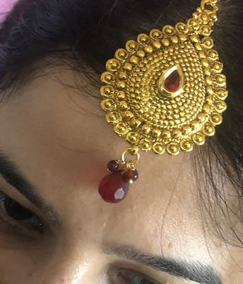 Pearl Maroon polki maang tikka 2