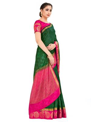 Green Woven Art Silk Saree With Blouse 1