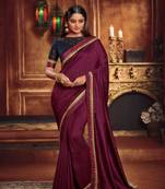 Wine embroidered silk saree with blouse